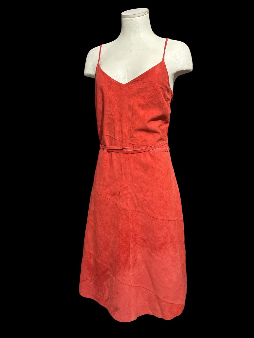 Spiegel 90’s vintage Suede V-Neck Spaghetti Strap Dress in Coral Red